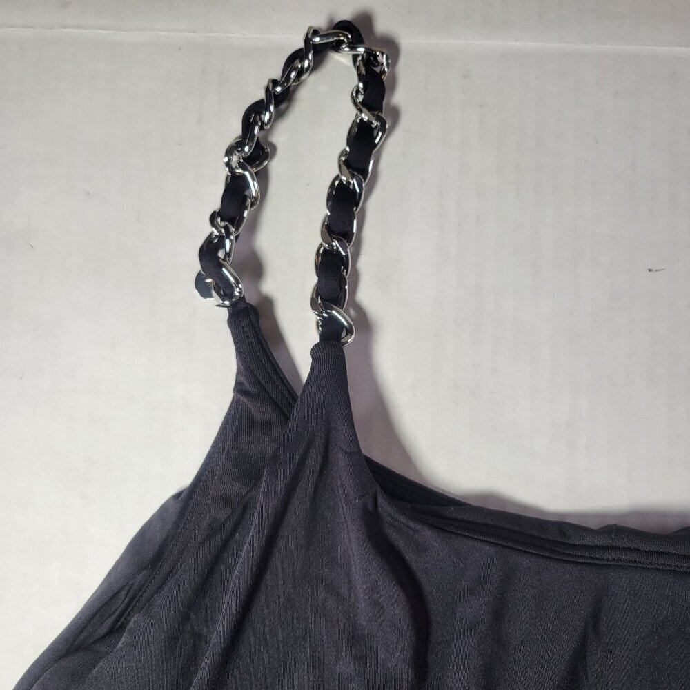 Michael Kors Womens Black Asymmetric Chain Strap Tankini Swim Top Size M - Picture 2 of 5